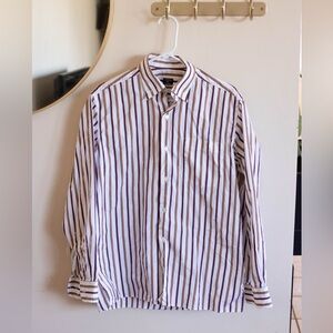 Solemare Maus & Hoffman Classic White and Brown Striped Men's Dress Shirt